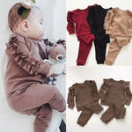 Newborn Baby Boys Girls Ruffles Jumper Solid Long Sleeve Sweatshirt Tops Pants Infant Kids 2Pcs Outfits Clothes Set Fall Clothes - OPENDOORS ENTERPRISE