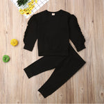 Newborn Baby Boys Girls Ruffles Jumper Solid Long Sleeve Sweatshirt Tops Pants Infant Kids 2Pcs Outfits Clothes Set Fall Clothes - OPENDOORS ENTERPRISE