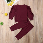 Newborn Baby Boys Girls Ruffles Jumper Solid Long Sleeve Sweatshirt Tops Pants Infant Kids 2Pcs Outfits Clothes Set Fall Clothes - OPENDOORS ENTERPRISE