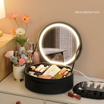 Round Smart LED Makeup Bag with Mirror Lights - OPENDOORS ENTERPRISE